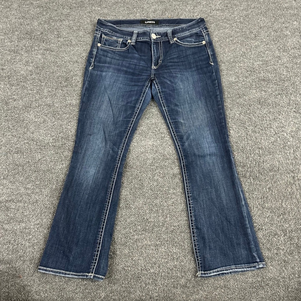 Express Jeans Womens Size 10S Blue Barely Boot Low Rise Stretch Dark Wash Denim